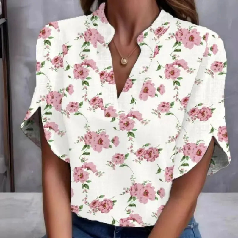 Plus Size Women Short Sleeve Blouse Summer Loose Casual Shirt V Neck Trendy Tops