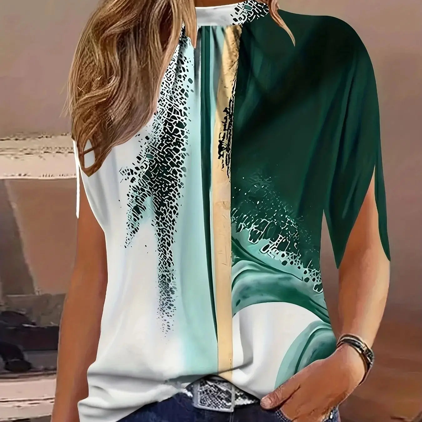 Plus Size Casual Print Women's Blouse O Neck Half Sleeve Loose Shirt 2024 Summer Woman Tops Fashion Blouses Streetwear