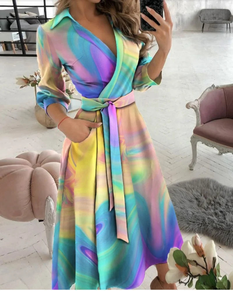 Women Print Dress Sexy V-Neck Bat Sleeve Ruffl Flowers Print Bohemian Beach Sundress Ladies Loose Summer Vacation Mini Dresses