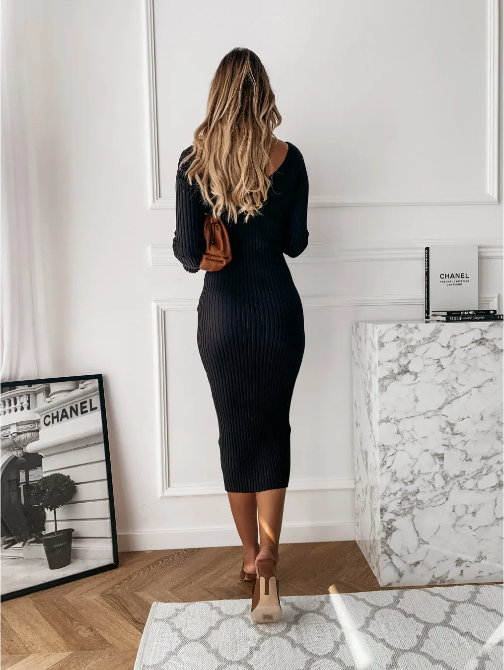 2023 Casual Autumn Winter Women Dress Solid Color Long Sleeves V-neck Zipper Knit Elegant Office Lady Sexy Slim Sheath Dresses