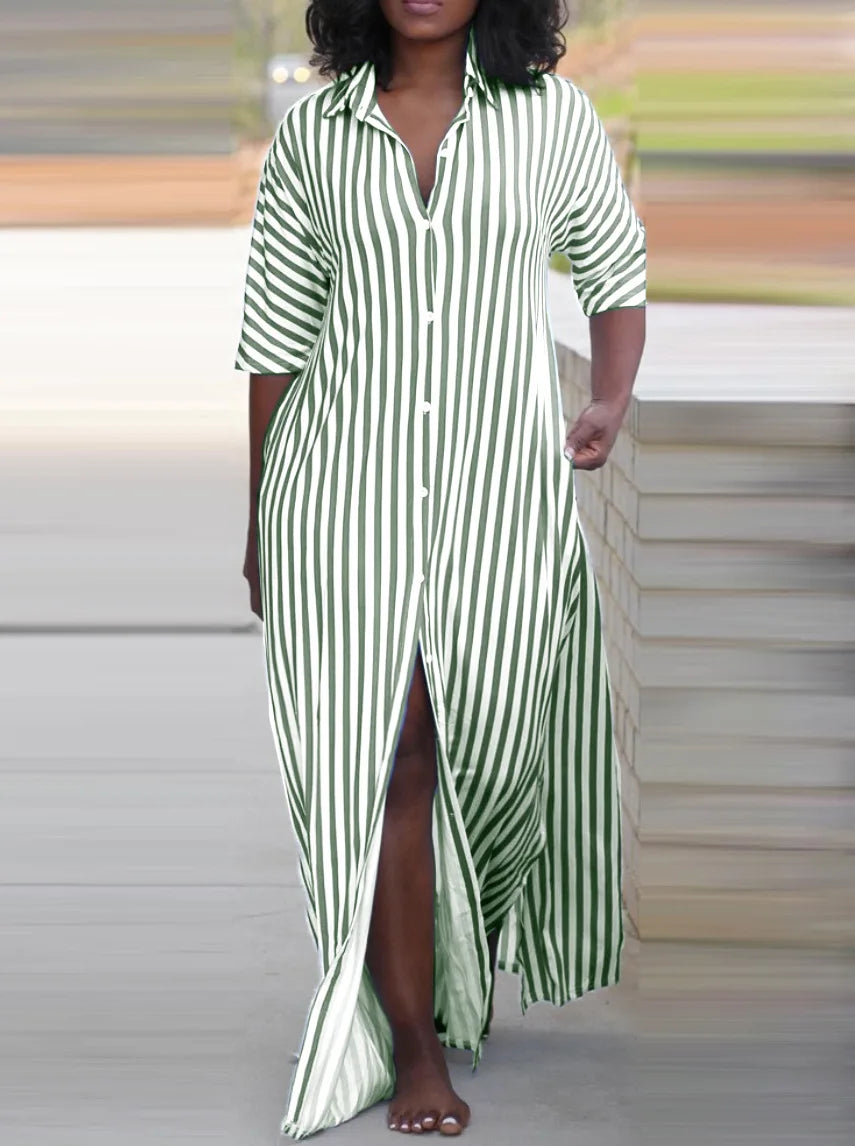 Women Casual Shirt Dress V-Neck Irregular Print Slit Midi Dress Summer Fashion Elegant Beach Vacation Female Clothing